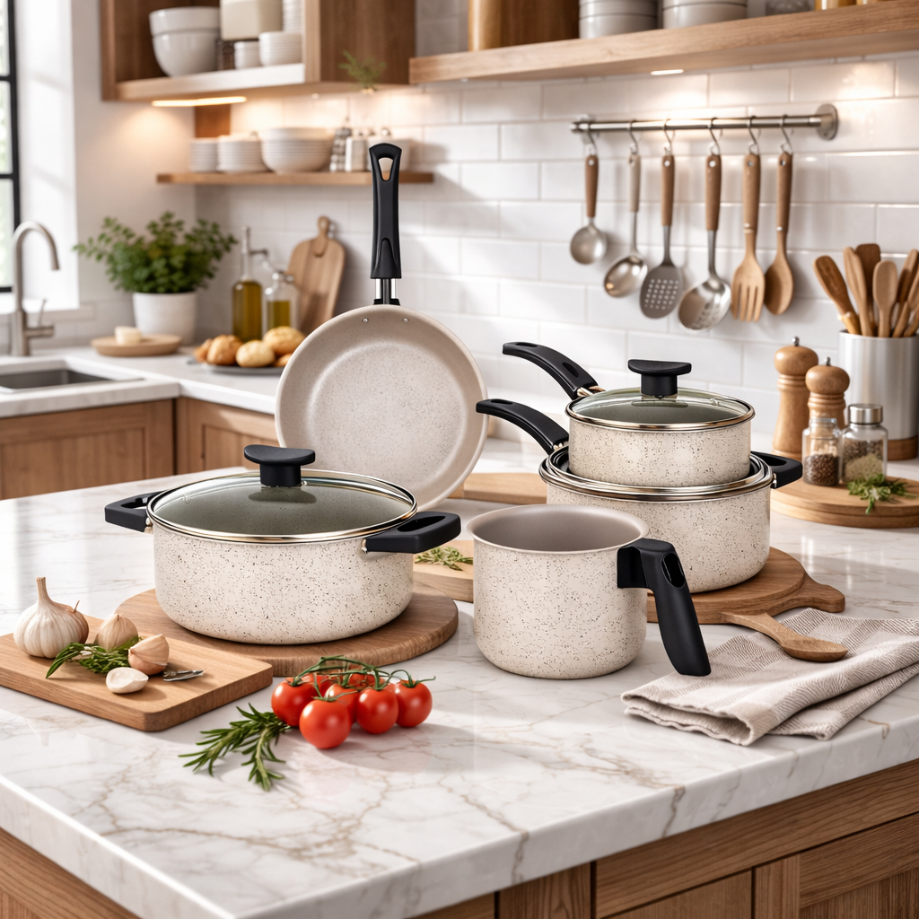 𝗢𝗙𝗘𝗥𝗧𝗔: Panelas Antiaderente Marfim Tampa de Vidro Frigideira e Caneco 𝓁𝒾𝓃𝒽𝒶 𝓅𝓇𝑒𝓂𝒾𝓊𝓂