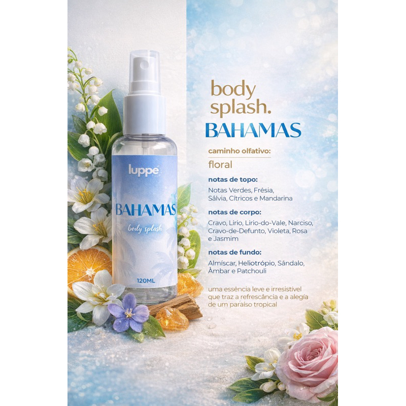 Body Splash Bahamas Luppe 120ml - Alta fixação e perfumaria fina | Dia e noite | Feminino- Fragrância leve e refrescante