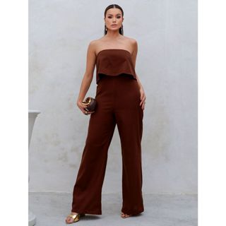 Macacão de Linho Tomara que Caia com Design Amplo e Sofisticado em Oferta na Shopee