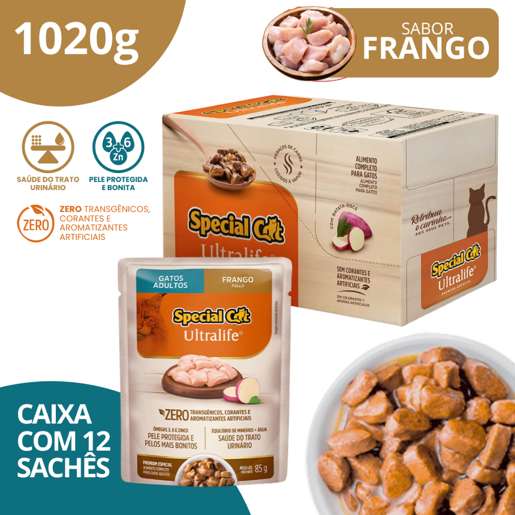 Caixa 12 Sachê Special Cat Ultralife Adultos Sabor Frango - 85g