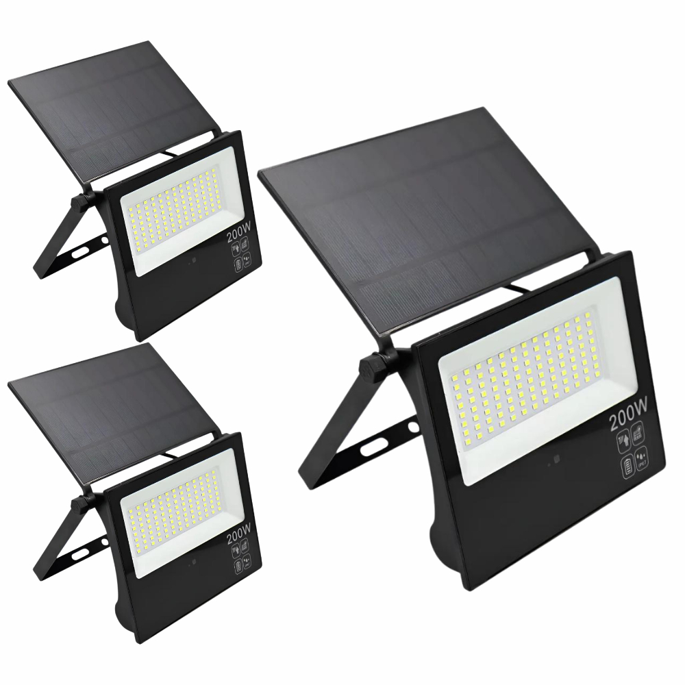 Kit 3x Refletor Solar LED Até 200W IP66 6500K Fotocélula Com Sensor De Movimento Placa Integrada