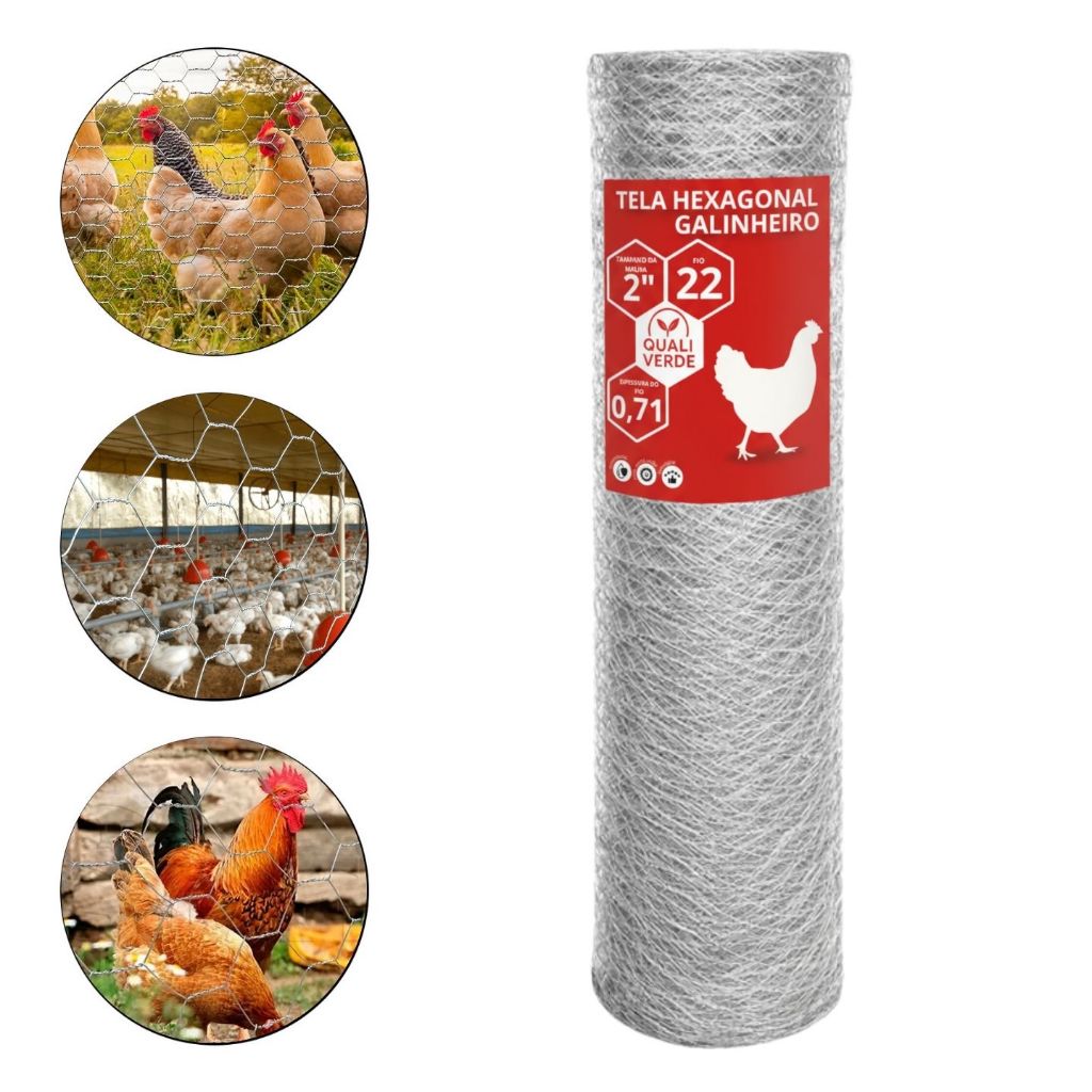Tela Hexagonal Galinheiro Fio 22 1,00x50m Galvanizada Cercados Para Aves