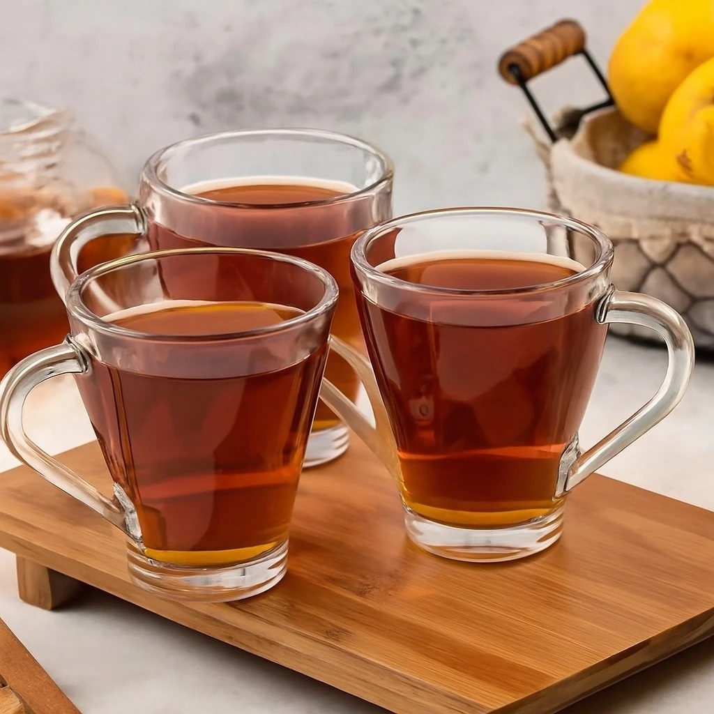 Canecas conjunto 3 vidro murlin 265ml transparente cafe cha resistentes elegante mesa de achadinhos