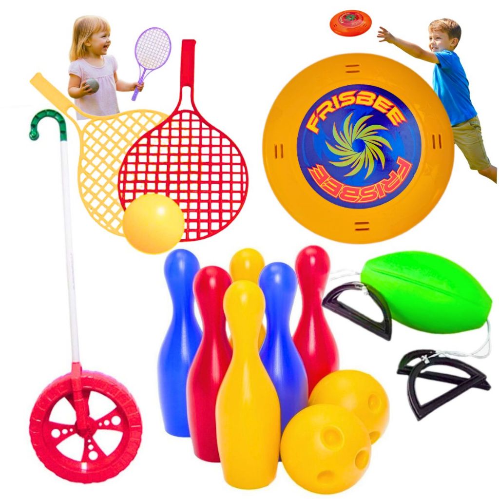 Jogo Boliche Infantil 2 Bolas + Vai Vem + Raquete 5 Peças