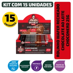 Rolinho Wafer Recheado Chocolate Ao Leite Proteico Choconerd 25g - Kit 15 unidades