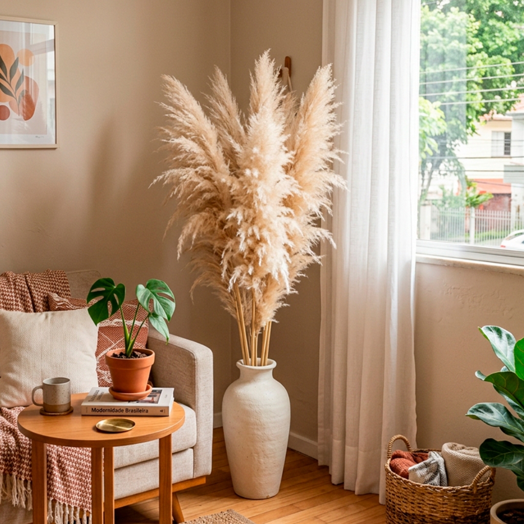 Kit com 10 Plumas Natural Capim dos Pampas Decoração Casamento Escritorio Sala Cafeteria Boho