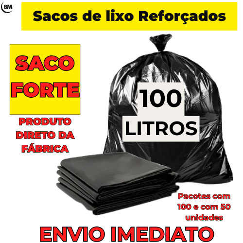 Saco de lixo 100 litros Preto Reforçado Resistente direto da fábrica c/100 e 50un em Oferta na Shopee