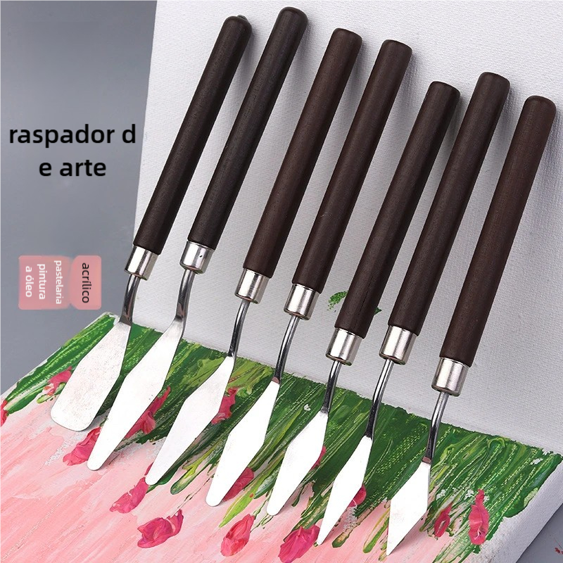 7 pcs Conjunto Faca Pintura a Óleo Premium - Aço Inoxidável Durável, Espátula Artista Profissional em Oferta na Shopee