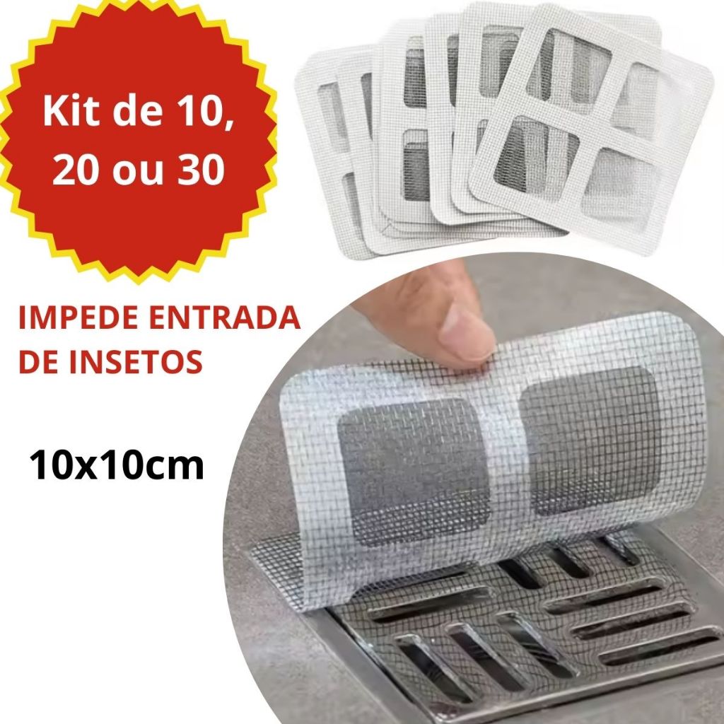 Filtro Ralo Banheiro 10x10 Descartável Inseto Tela Protetora Adesivo Dreno Cabelo Limpar