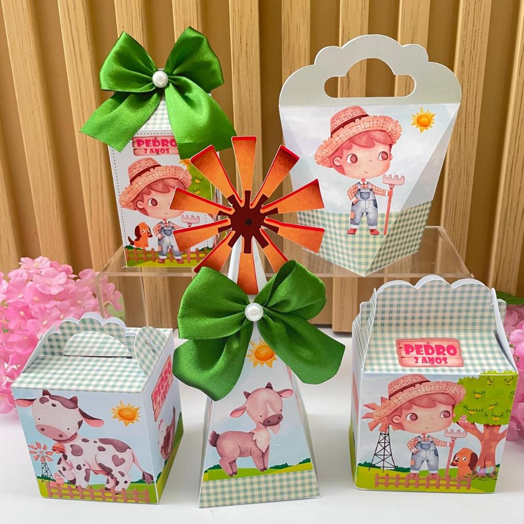 Kit Personalizados Fazendinha menino PRÉ-MONTADO Lembrancinhas Festa de aniversário Caixinhas personalizadas