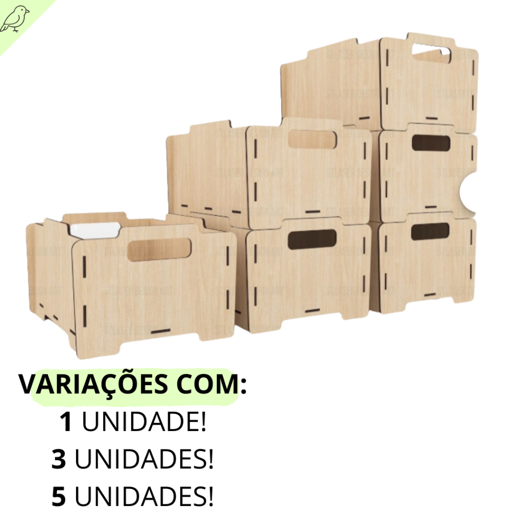 Conjunto 5 Caixas Organizadoras Empilháveis Resistentes Para Casa E Escritório MDF Organização