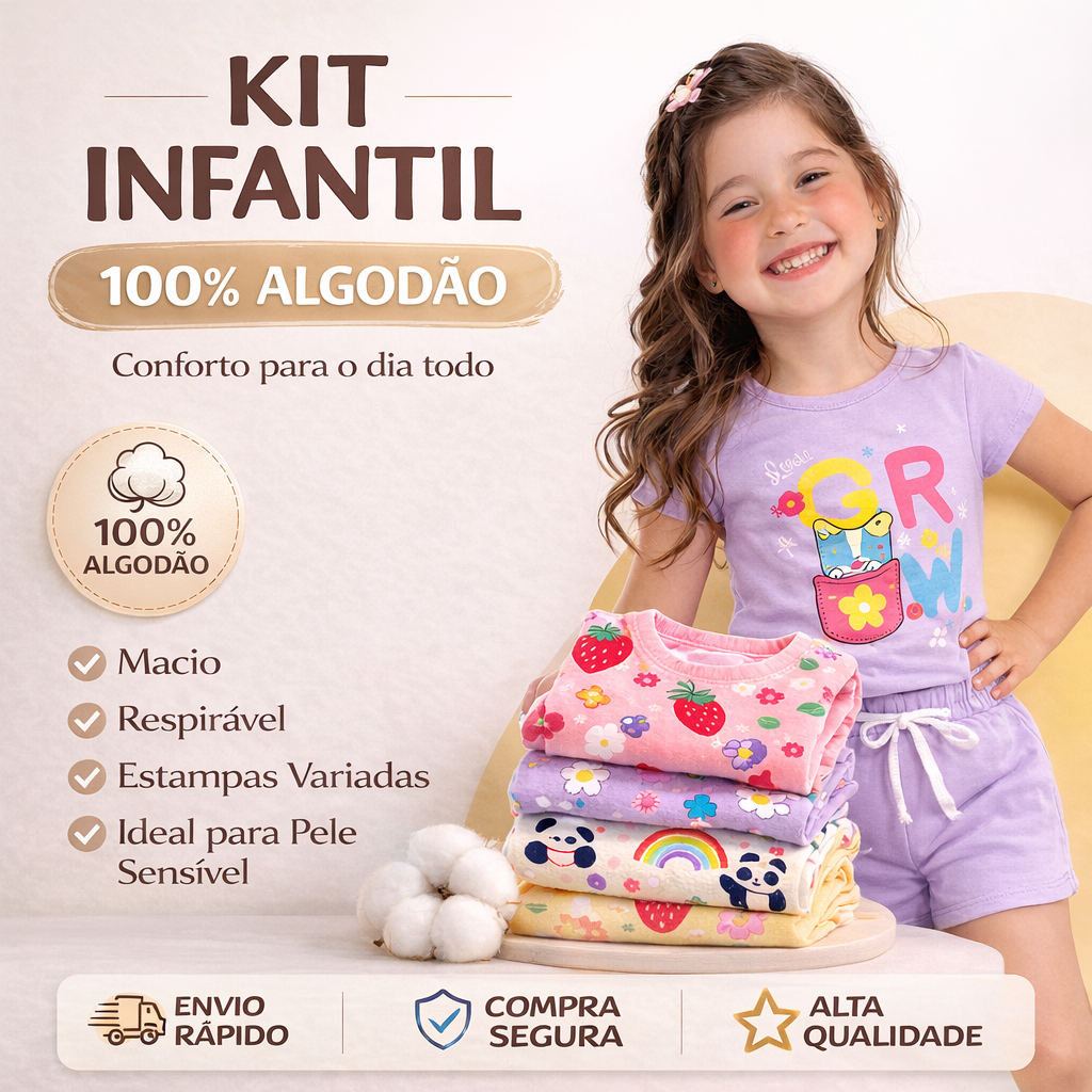 Kit Conjunto Infantil Menina Algodão Verão 4 6 8 Peças Sortidas em Oferta na Shopee