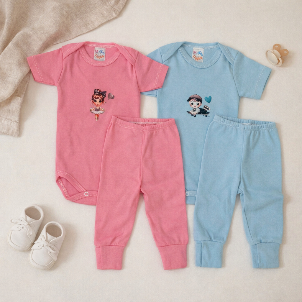 Body Manga Curta Estampado + Mijão 100% Algodão Bebe Menino Menina Enxoval de Bebe Bailarina Skate