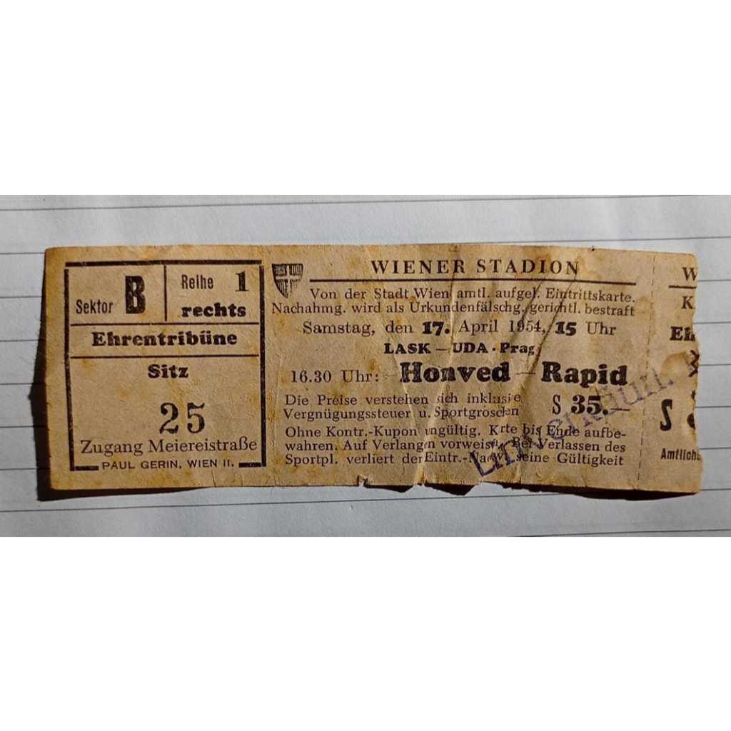 Ingresso Antigo de Futebol – Wiener Stadion – Viena, Áustria - 1954