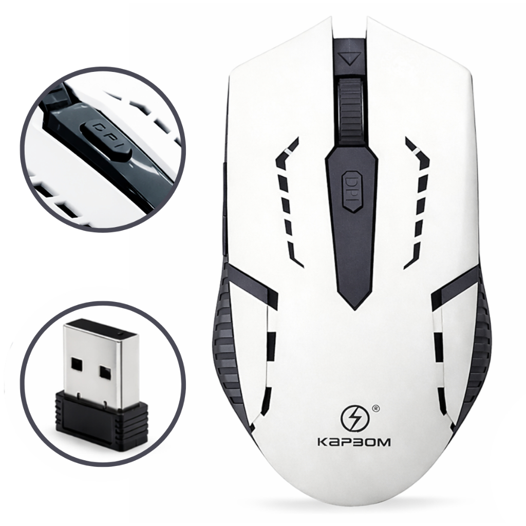 Mouse Sem Fio Wireless 2.4GHz 1600 DPI Ergonômico Gamer Kapbom em Oferta na Shopee