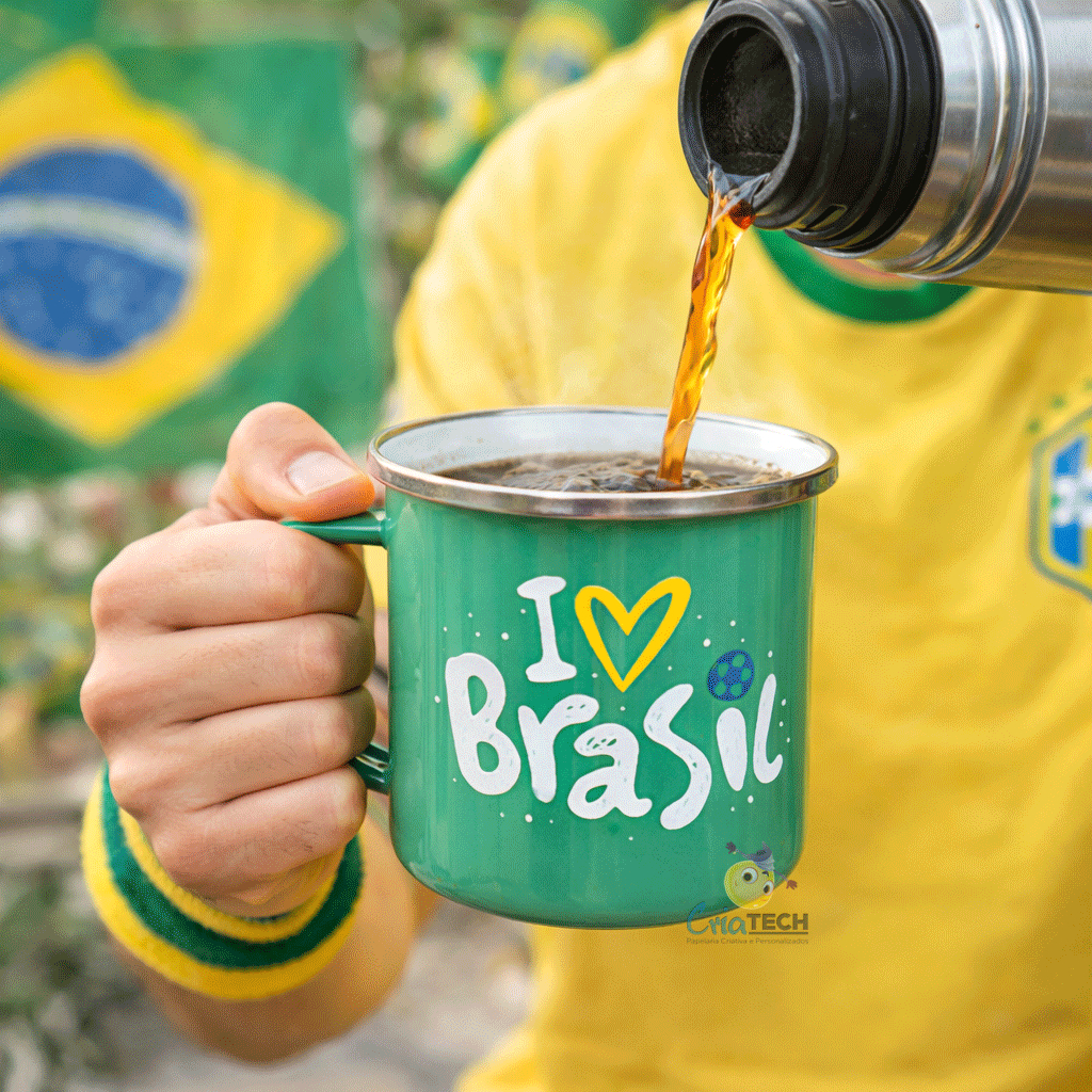 Caneca de Alumínio Esmaltada 235ml  I Brasil | Caneca Copa do Mundo | Caneca Torcedor Brasil | Caneca Café Futebol