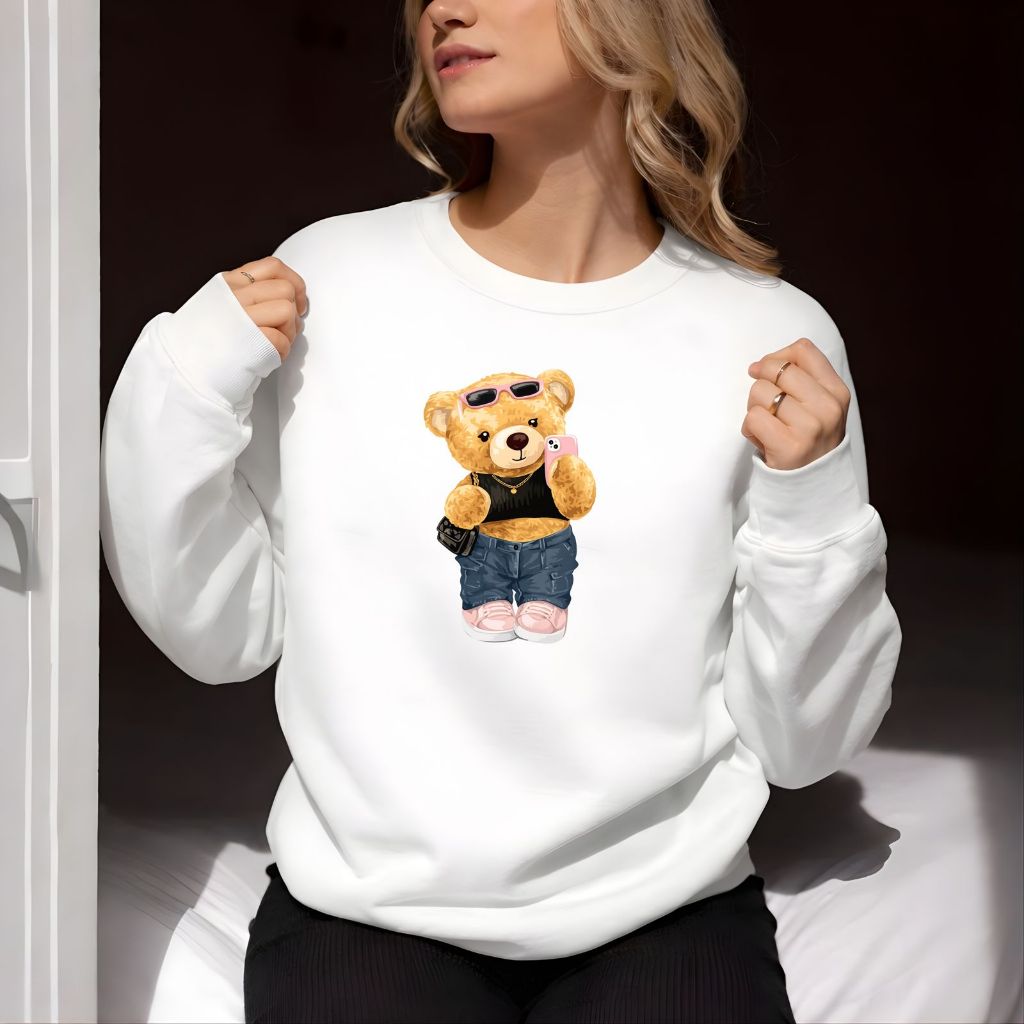 Blusa de Frio Feminina Moletom Inverno Estampa Ursinho Ted Moda Flanelado Sem Capuz