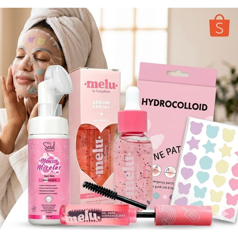 Kit Skincare Completo Melu Ruby Rose +Mousse Espuma Micelar + Patch Acne Hidrocoloide | Rotina Facial Glow