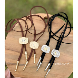 Gravatinha Colar Choker Boho Chic Country Com Inicial Couro Trançado Elegante Exclusivo Moda Rodeio Festa