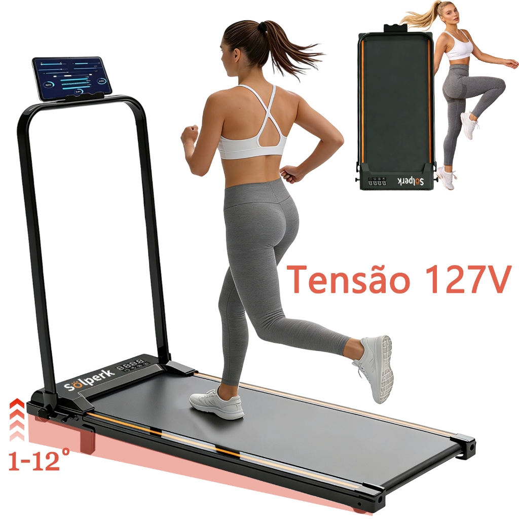 Esteira Ergométrica Elétrica 2.0HP Silenciosa Dobrável com Bluetooth 12km/h, Capacidade 120kg Uso Residencial