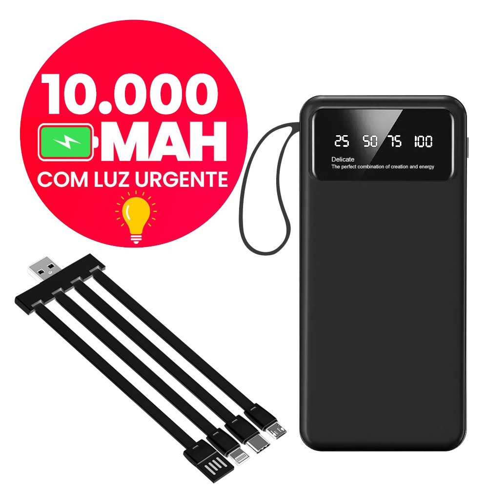 Power Bank Universal de 10.000mAh Carregador Portátil para Android e iOS Com Led celular Saida 4 Cabos em Oferta na Shopee