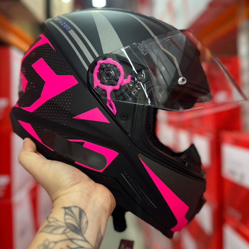 CAPACETE NORISK FEMININO RAZOR FULL ORIGINAL PRETO/ROSA + VISEIRA CRISTAL + SUPER BRINDE em Oferta na Shopee