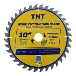 Lâmina Serra Circular TNT Yellow 250x30mm 36 Dentes 10" para Madeira