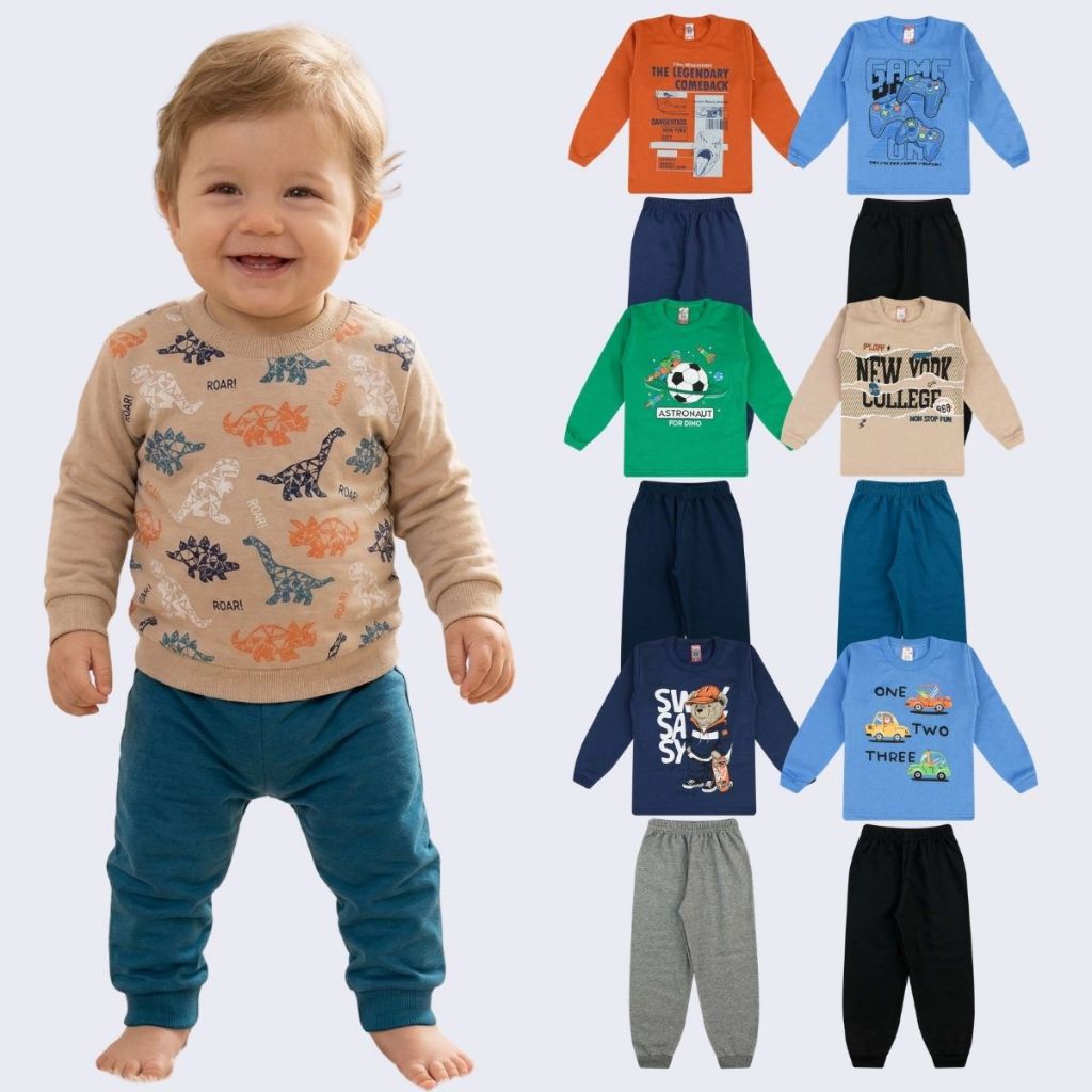 Kit Conjunto Moletom 6 Peças de Roupas Masculino Infantil Inverno  Blusa  Casaco Menino bebe Algodão