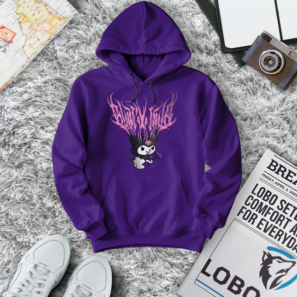 Blusa Moletom Canguru Estampa Hello Kit Kuromi, 100% Algodão