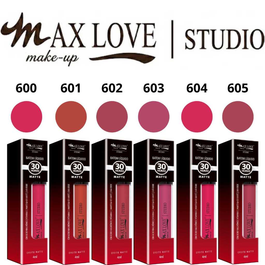 BATOM LÍQUIDO MATTE 30H Premium  MAX LOVE 4ML — ALTA FIXAÇÃO E CORES INTENSAS