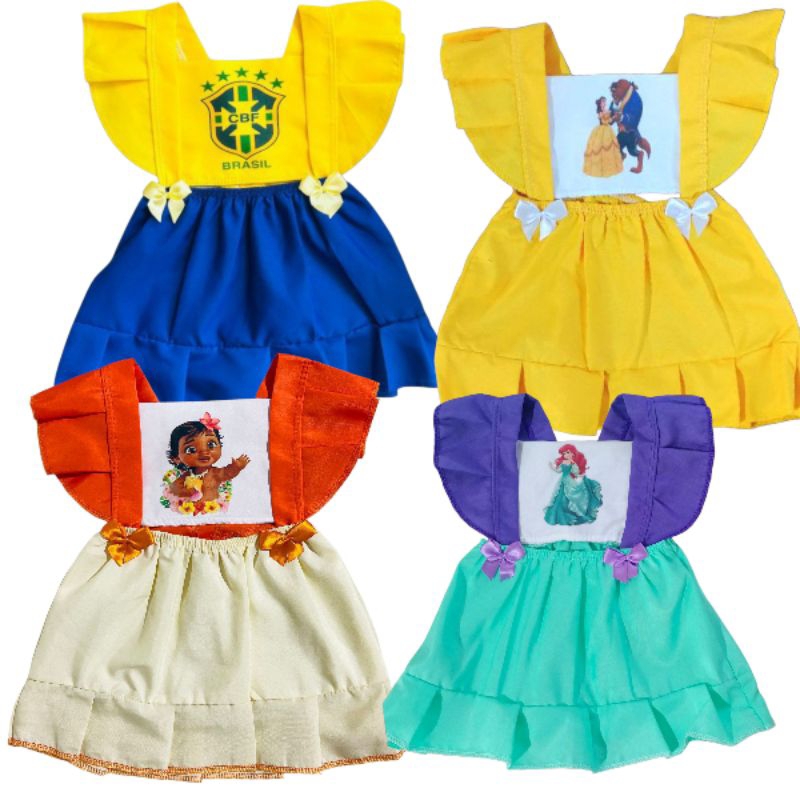 Vestido Temático Ariel/Moana/Princesas Baby 6 a 9 meses