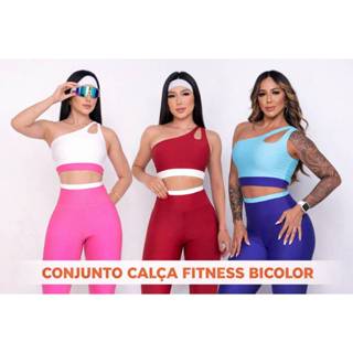 Conjunto Fitness Feminino Bicolor Suplex Cintura Alta Não Transparente Roupa de Academia e Treino em Oferta na Shopee