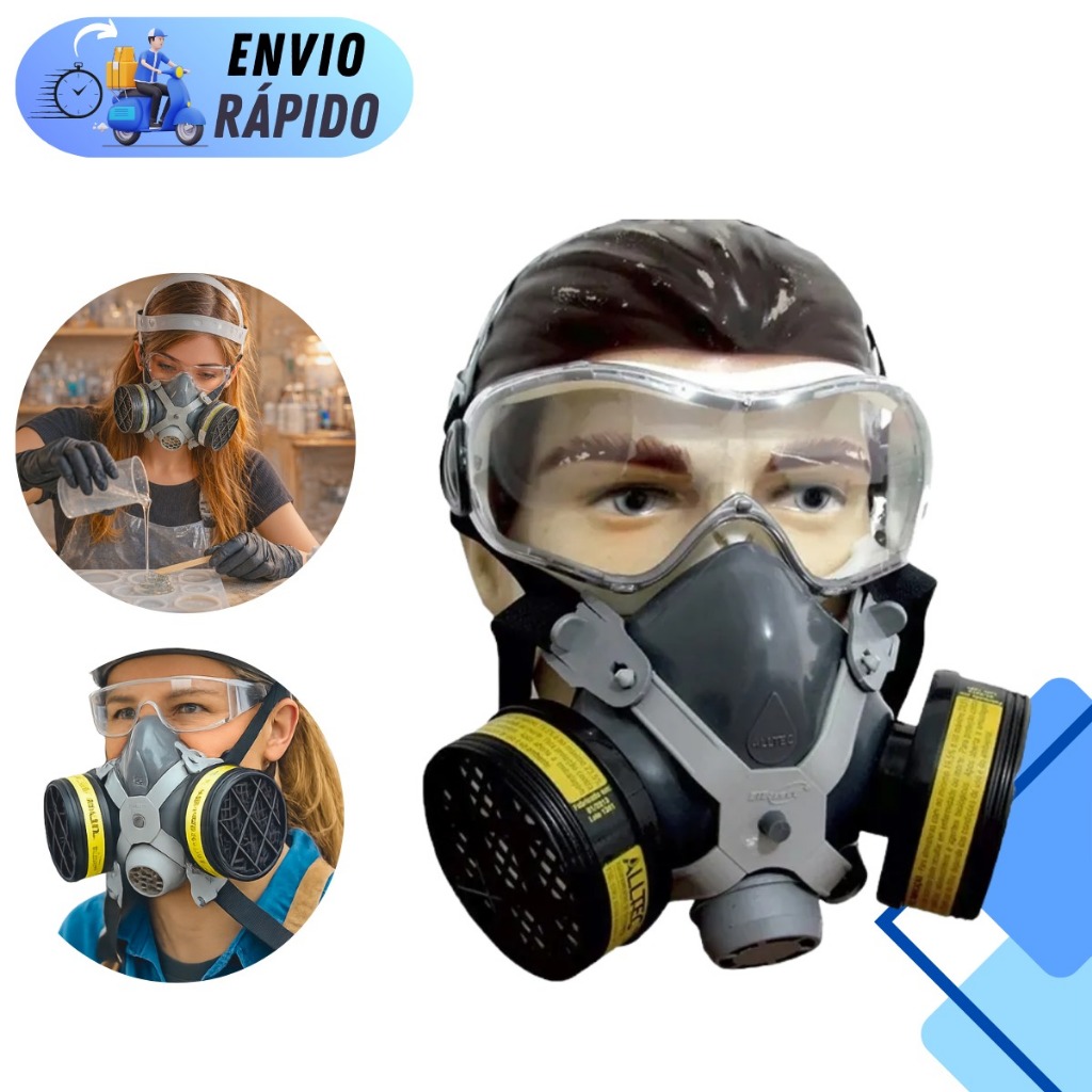MASCARA RESPIRADOR 2002 + 2 FILTROS VAPORES ORGÂNICOS E GASES ÁCAIDOS PARA PINTORES RESINAS TRABALHO