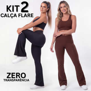 Kit 2 Calça Legging Flare Fitness Feminina Boca de Sino Bailarina Zero Transparência Cós Alto em Oferta na Shopee