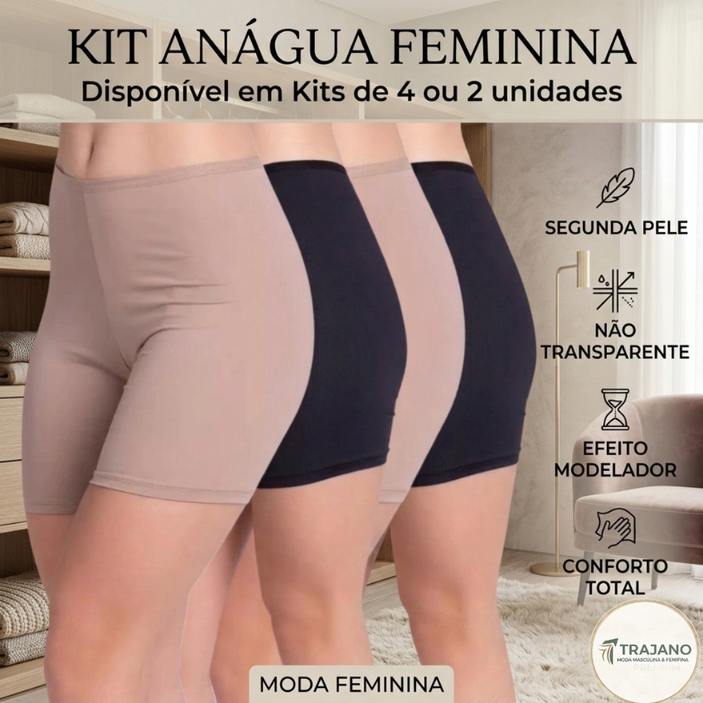 Kit 4 Ou 2 Short Anágua Feminino Segunda Pele Não Transparente Modeladora Confortável Moda Feminina