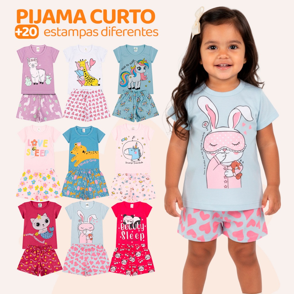 Kit 6 Peças de Pijamas Curto Infantis para Bebê Meninas Confortáveis e Cheios de Estilo.