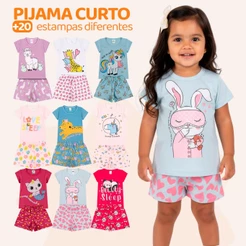 Kit 6 Peças de Pijamas Curto Infantis para Bebê Meninas Confortáveis e Cheios de Estilo.