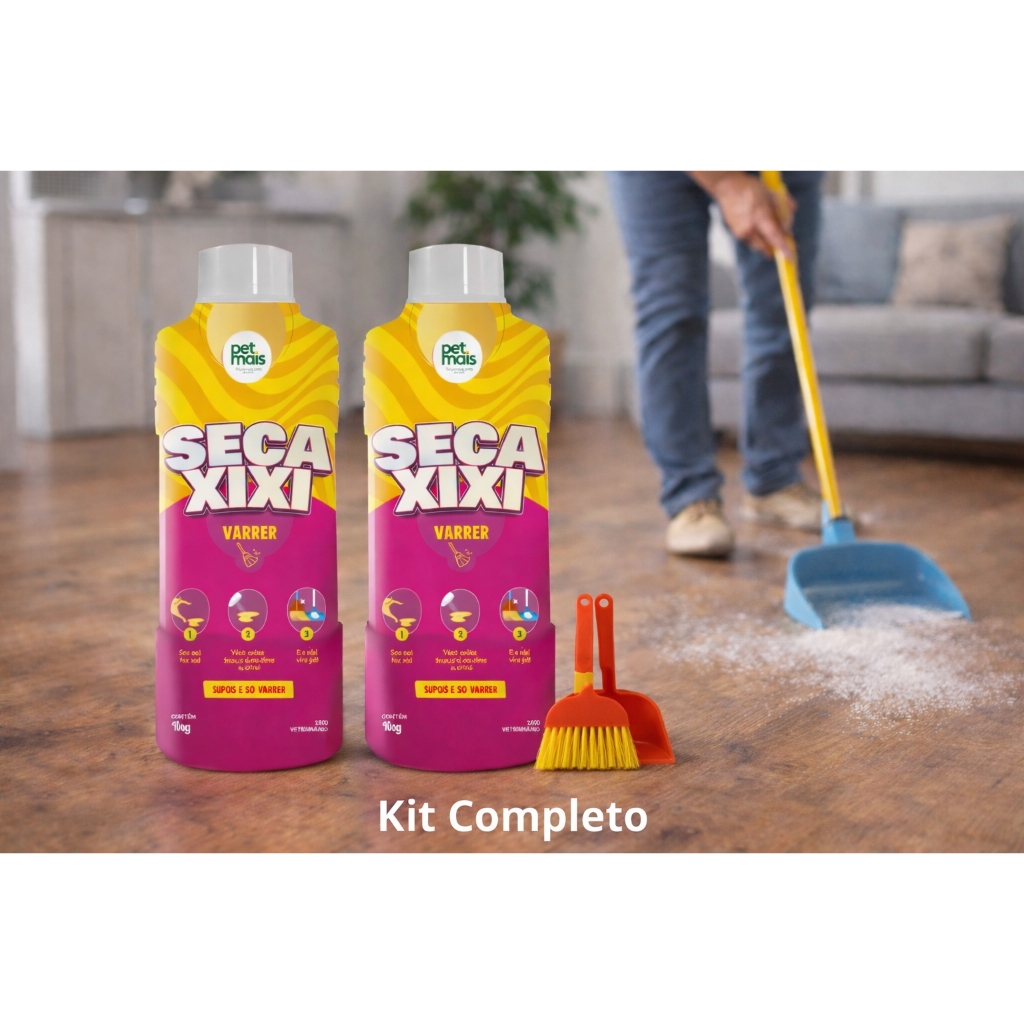 Seca Xixi Varrer Cachorro e Gato 2kg com Mini Vassoura e Mini Pazinha