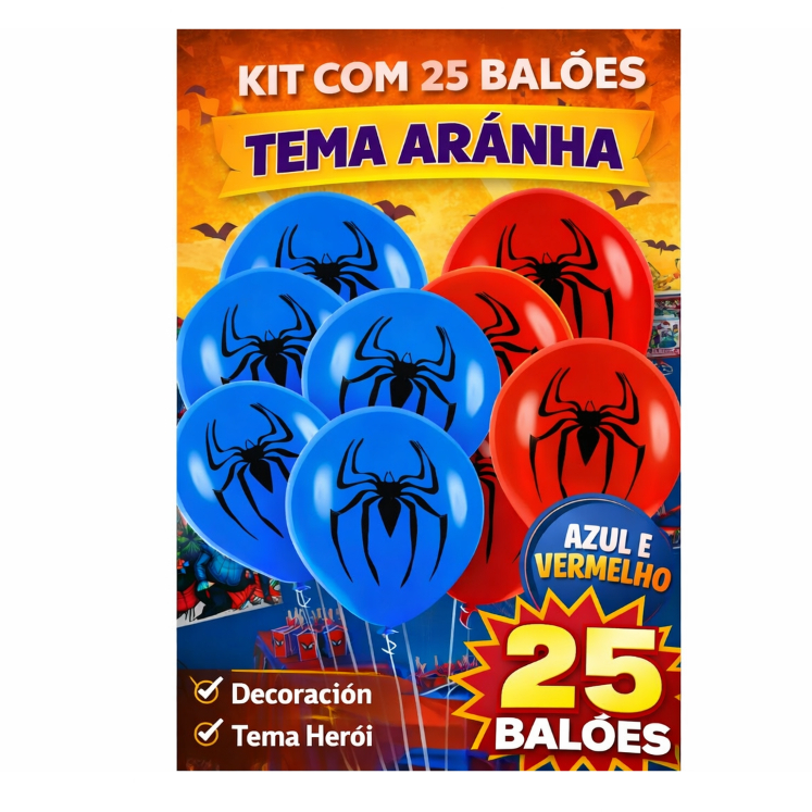 Balão Aranha 25 unid. tam. 11 pol. Festa Heróis Decoração Aniversário Infantil Balões Decorados