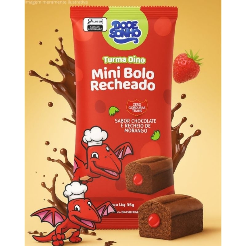 Caixa bolinhos super recheados, chocolate com morango turma Dino em Oferta na Shopee