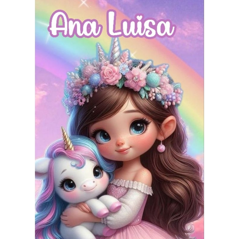 Adesivo Para Capa De Caderno holográfica Personalizado Tema Unicórnio CAPA+CONTRA-CAPA