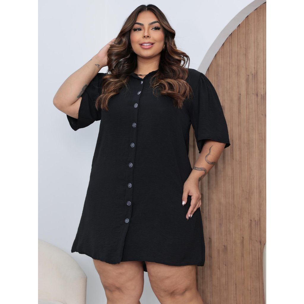 Vestido Chemise Plus Size Moda Evangélica Camisão em Oferta na Shopee