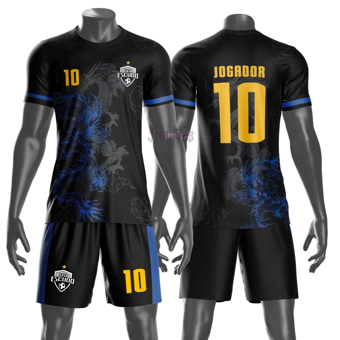 Uniforme personalizado jogador futebol amador esportivo camiseta e calção nome número escudo mod 89