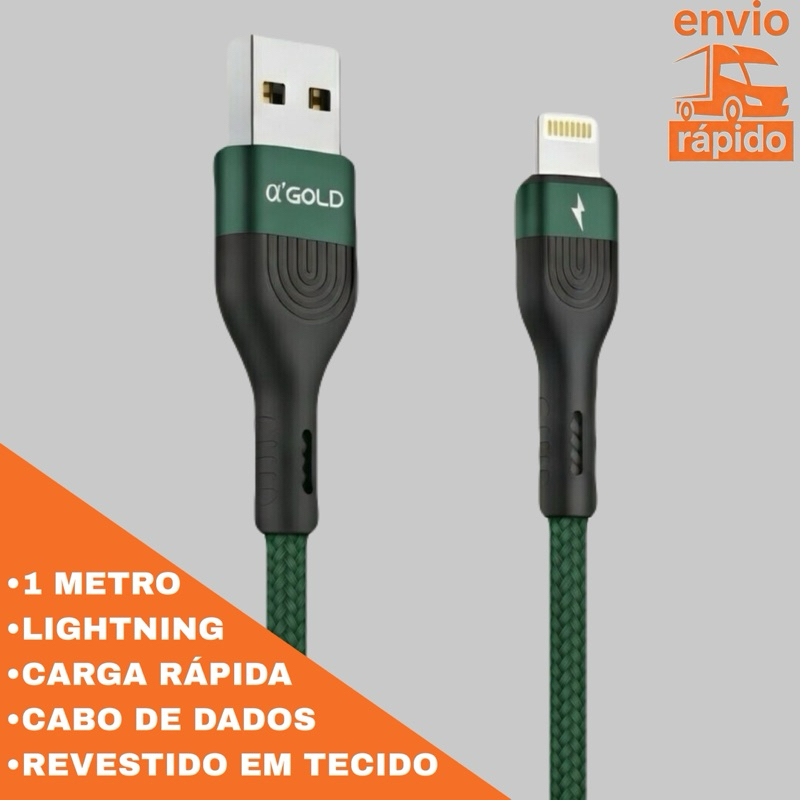 Cabo IOS Carregador 1 Metro Lightning Turbo Resistente Iphone Cabo de Dados Carga Rápida