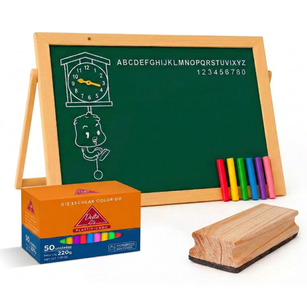 Kit Lousa Quadro Escolar Infantil Verde 40x30 e 60x40 Com Apagador E 10 Giz Coloridos - Souza