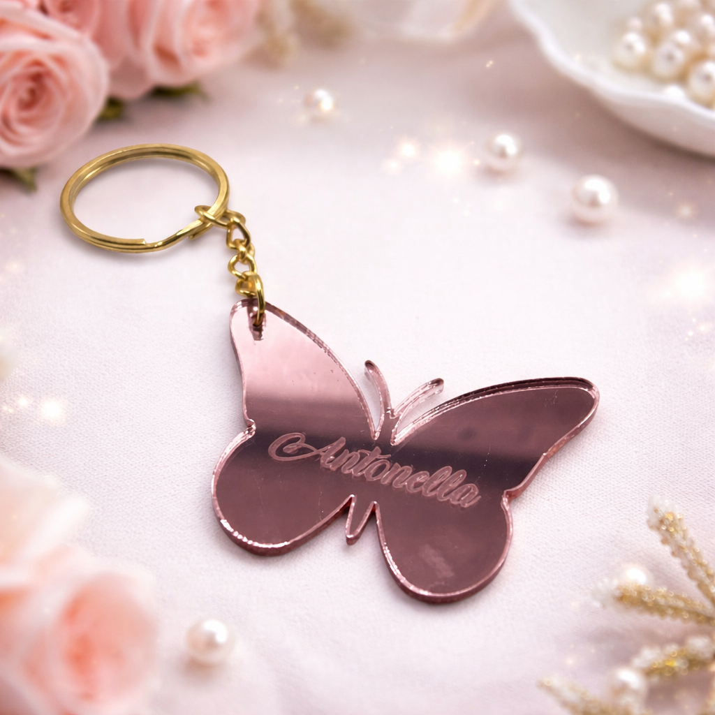 Kit 50 Chaveiros Borboleta Personalizados em Acrílico Espelhado Lembrancinha Chaveiros