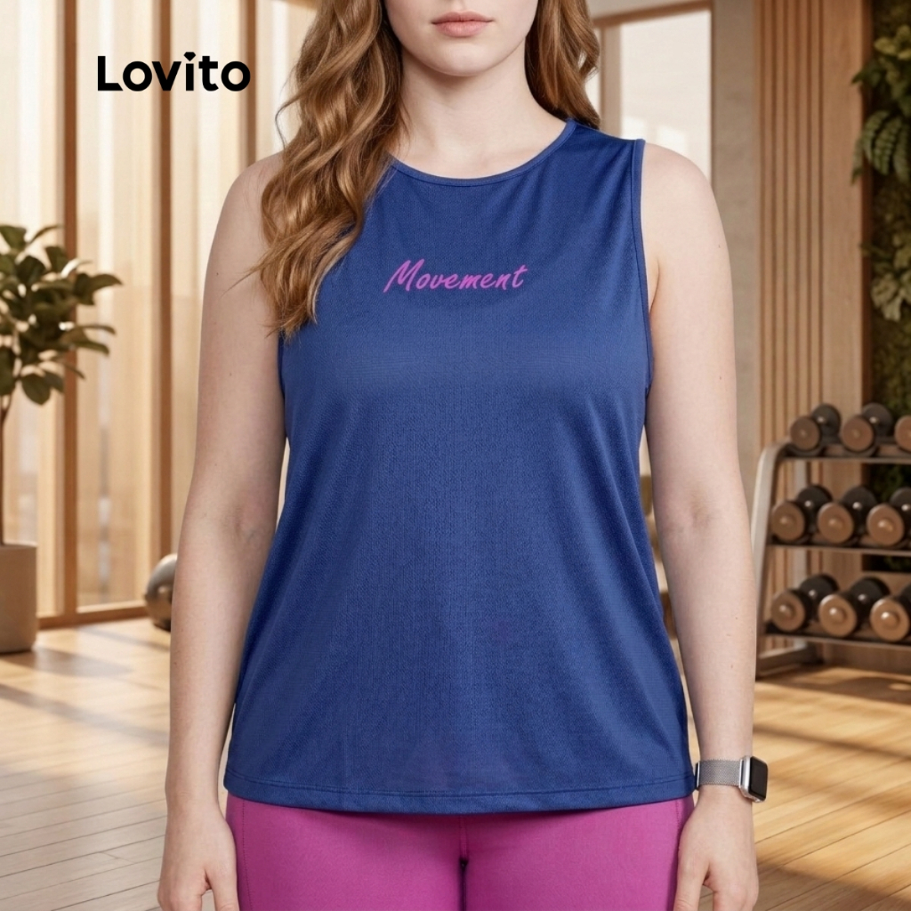 Lovito Regata Esportiva Feminina Moda Plus Size BRPKB1453BRL1483 em Oferta na Shopee