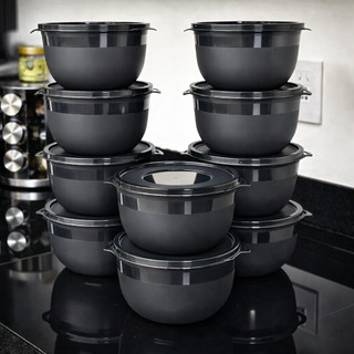 Kit 10 Bowl Plastico Preto com Tampa ---> Resistente 1300ml Organização de Alimentos Cozinha marmita