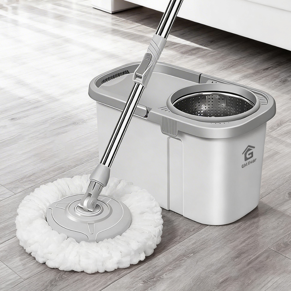 Mop Girátorio Profissional com Cabo Reforçado - Sistema de Torção em Aço Inoxidável, Limpeza Residencial e Comercial
