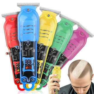 Máquina De Cortar Cabelo Profissional Smart Lcd Barbeador Elétrico Transparente Sem Fio P…